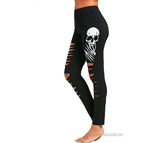 Roshop Halloween Pants  Women's Skull Print Leggings Stretch Full Length Tights Workout Pants
