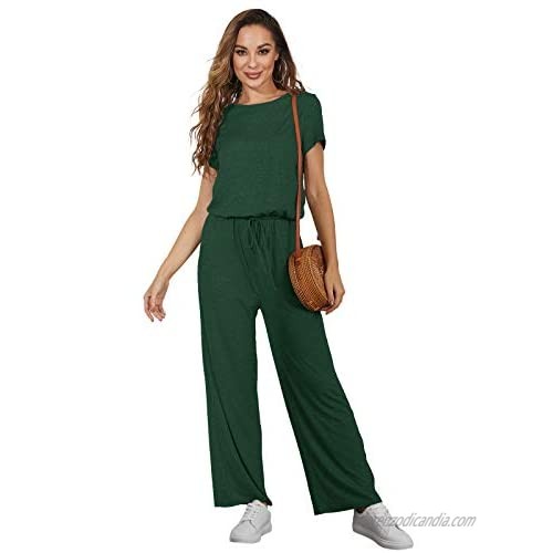Auxo Women Casual Long Sleeve Loose Wide Legs One Piece Jumpsuits Rompers