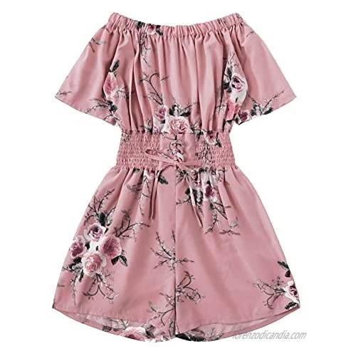Milumia Women Short Sleeves Floral Off The Shoulder Jumpsuits Rompers
