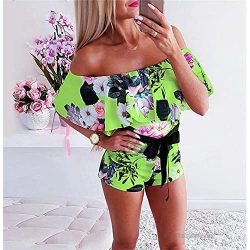 Rompers for Women Casual Summer Jumpsuits - Sexy Off Shoulder Club Outfits Boho Floral One Piece Short Sets
