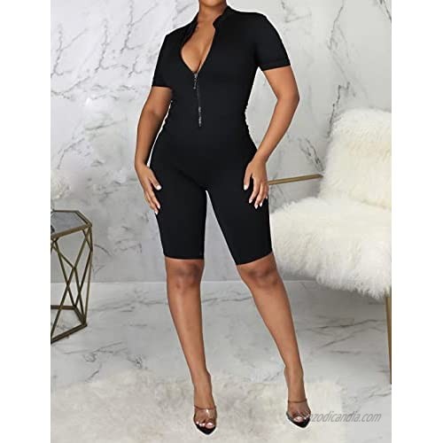 YIQ8 Rompers for Women's Sexy Mesh Sleeveless Jumpsuits Bodycon Cut Out Short Pants