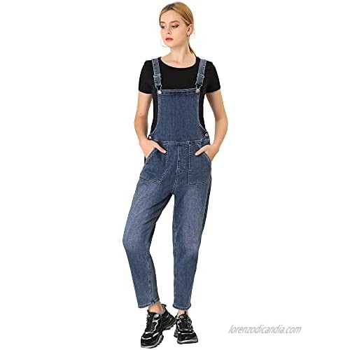 Allegra K Allegra K Women's Casual Stretchy Adjustable Denim Bib Long Overalls Jeans Pants Jumpsuits