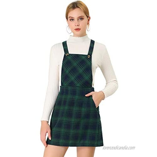 Allegra K Women's Plaid Overalls Suspender Dress Tartan Above Knee Pinafore Mini Skirt