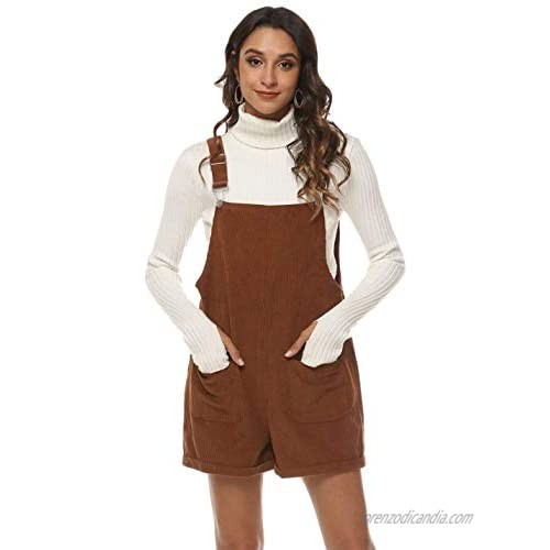 Himosyber Women's Solid Corduroy Adjustable Strap Shortall Rompers Overalls Jumpsuits Pants