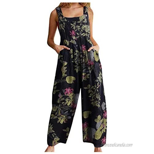 LifeShe Women's Floral Printed Sleeveless Jumpsuit Rompers Backless Capri Overalls