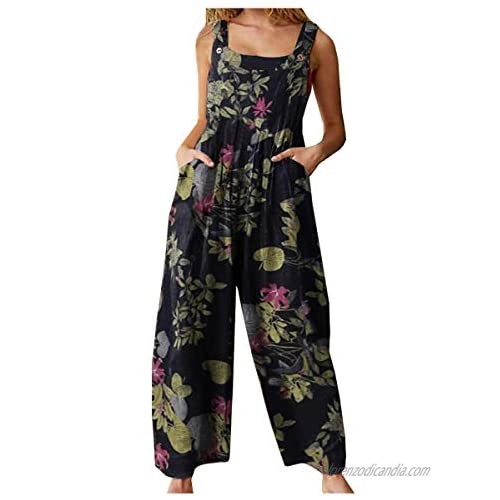LifeShe Women's Floral Printed Sleeveless Jumpsuit Rompers Backless Capri Overalls
