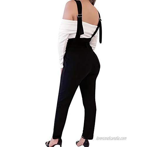 LIORAITIIN Women Casual Sleeveless High Waisted Suspender Dungarees Strap Overalls Slim Sleeveless Sling Jumpsuit with Belt
