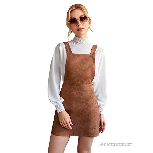 Milumia Women Casual High Waisted Overall Dress Backless Solid Short Pinafore Dress