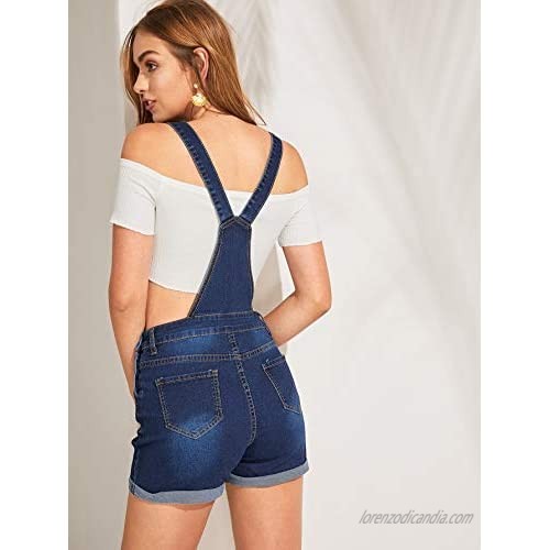 Milumia Women's Ripped Rolled Hem Denim Pinafore Overall Shorts Romper Jumpsuit