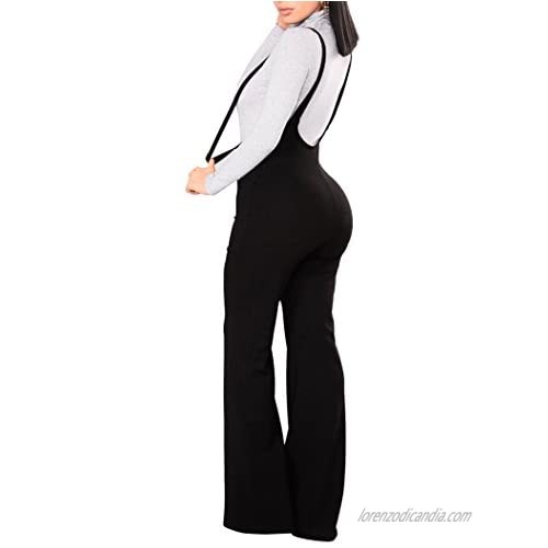 Remelon Womens Sleeveless High Waisted Zipper Front Bell Pants Suspender Jumpsuits Overalls