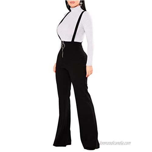 Remelon Womens Sleeveless High Waisted Zipper Front Bell Pants Suspender Jumpsuits Overalls