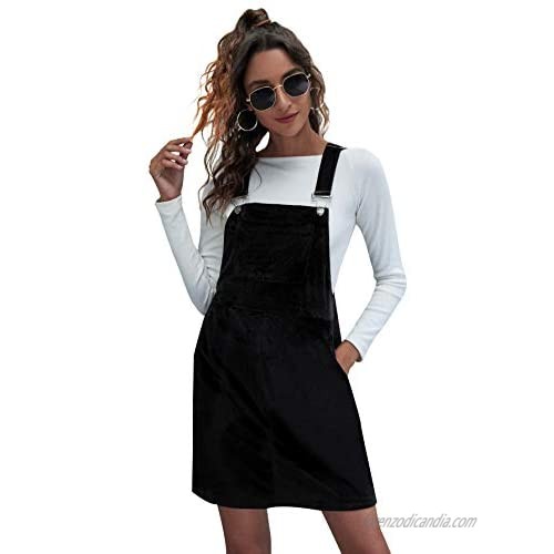 SOLY HUX Women's Straps Corduroy Pinafore Pocket Overall Short Dress