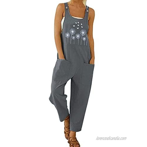 Tanming Women's Casual Loose Baggy Bib Overalls Cotton Linen Pants Jumpsuits Rompers