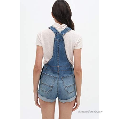 theSimple Women’s Summer Cute Denim Romper Overall Shorts – Distressed Rolled Hem Bib Shortalls LT3373RK Blue S