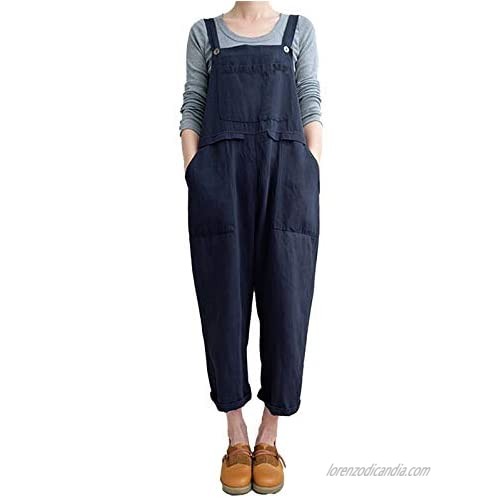 Vsaiddt Women's Loose Casual Lightweight Cotton Linen Overalls Jumpsuits