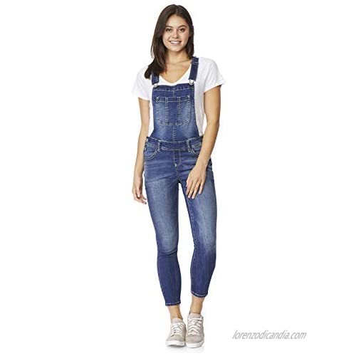 WallFlower InstaStretch Women’s Fashion Overalls with 2 Adjustable Straps  Chest Pocket  2 Back and 2 Side Pockets  25" Inseam Cuffed in Anebelle  Large