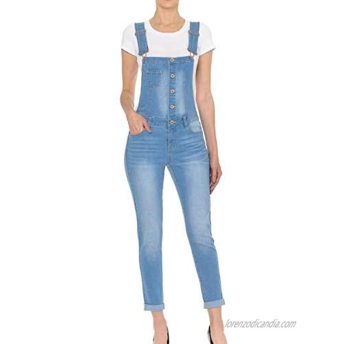 Wax Women's Juniors Cute Denim Overalls with Exposed Buttons