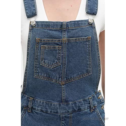 Women’s Summer Cute Denim Romper Overall Shorts – Distressed Frayed Rolled Hem Bib Shortalls LT3121RS Blue S