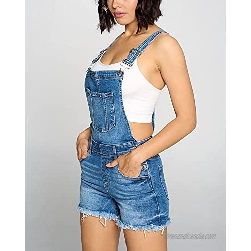 Women’s Summer Cute Denim Romper Overall Shorts – Frayed Hem Bib Shortalls CTB609LS Blue M