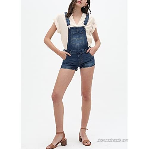 Women’s Summer Cute Denim Romper Overall Shorts – Low Rise Slim Fit Bib Shortalls LT3277RS Blue S