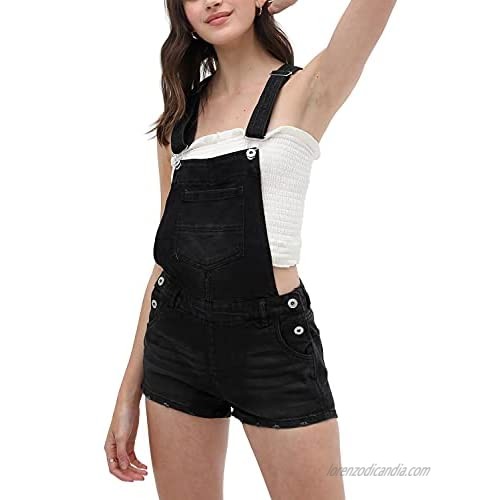 Women’s Summer Cute Denim Romper Overall Shorts – Low Rise Slim Fit Bib Shortalls LT3277RS Black L
