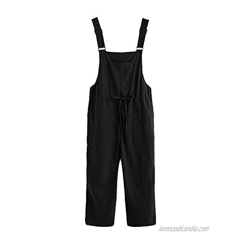 ZHANCHTONG Women's Casual Baggy Linen Cotton Overalls Jumpsuit Rompers with Pockets