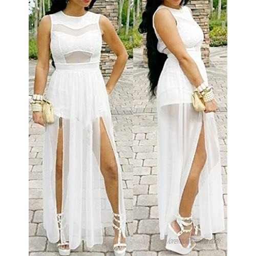 730 - Plus Size Double Slits Lace Chiffon Jumpsuit Maxi All White Party Wedding Party Dress