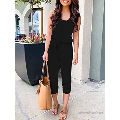 Caracilia Women's Tank Jumpsuit Casual Sleeveless Jumpsuit Beam Foot Elasitic Waist Rompers Jumpsuits with Pockets