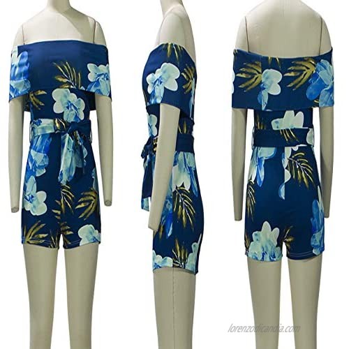 CupoJito Bodycon Beach Rompers for Women - Tie Dye Off Shoulder Bandage Short Boho Jumpsuits Club Outfits