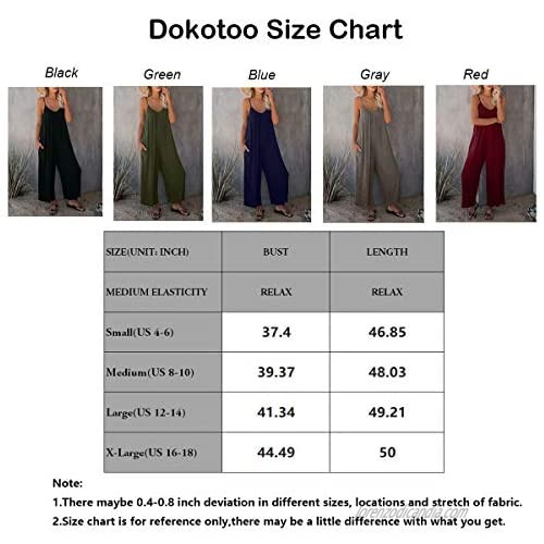 Dokotoo Women's Loose Sleeveless Jumpsuits Adjustable Spaghetti Strap Stretchy Long Pant Romper Jumpsuit with Pockets