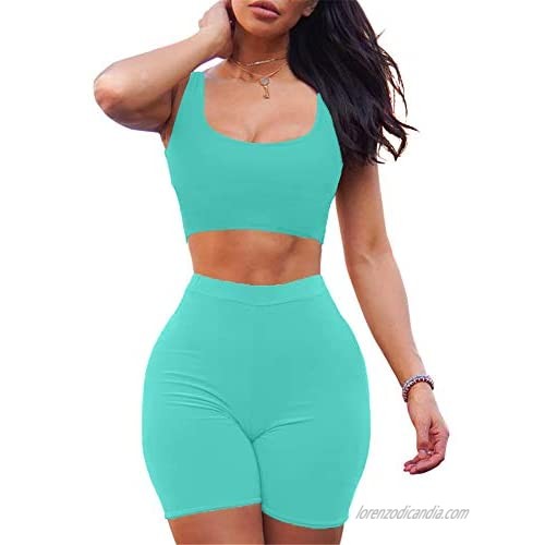 GOBLES Women's Sexy Bodycon Tank Crop Top Shorts Sets Club 2 Piece Outfits