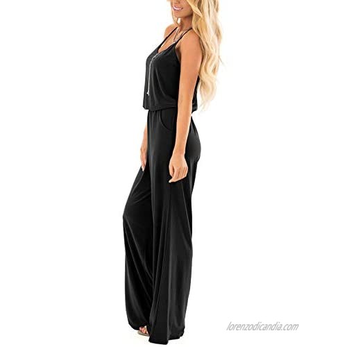 INFITTY Womens Casual Sleeveless Spaghetti Strap Sexy Jumpsuit Rompers Wide Leg Pants