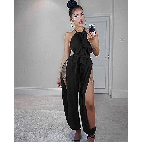 IyMoo Sexy Jumpsuits for Women - One Piece Women Halter Sleeveless Party Outfits Hight Split Pants Bandage Romper