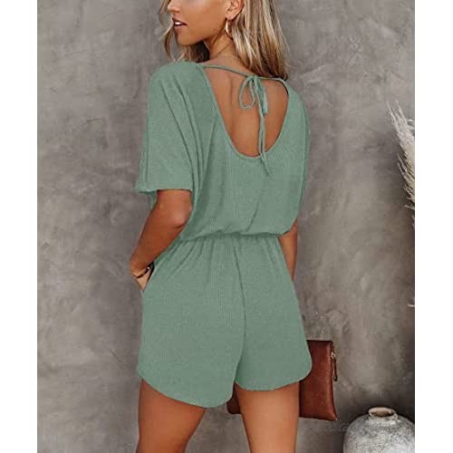 LACOZY Women Jumpsuits One Piece Rompers Summer Boat Neck Off Shoulder Short Sleeve Jumpsuit with Pockets