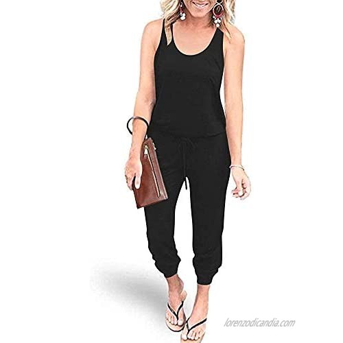 MILLCHIC Women's Summer Sleeveless Tank Jumpsuits Elastic Waist Beam Foot Casual Rompers with Pockets
