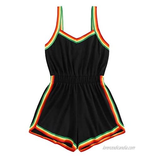 Milumia Women Plus Size Romper Rainbow Striped Elastic Waist Sport Playsuit