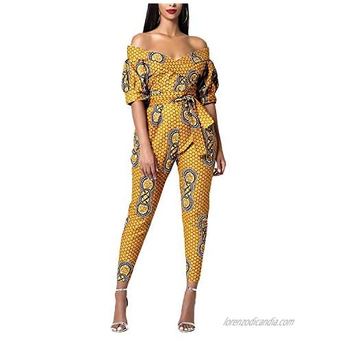 Novia's Choice Women's African Print Jumpsuits Boho Rompers Long Pants One Piece with Pockets