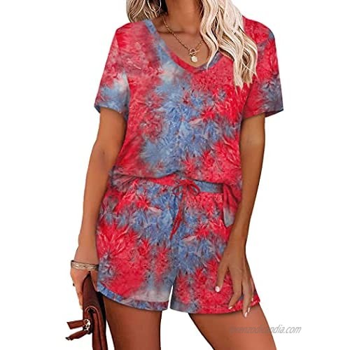 NSQTBA Two Piece Outfits for Women Tie Dye 2 Piece Outfits Lounge Sets