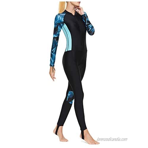 Akaeys Women's Full Body Swimsuit Rash Guard One Piece Long Sleeve Diving Swimwear Blue S