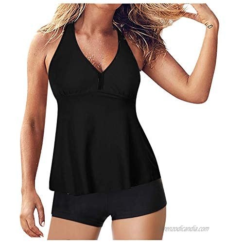 EOWO Tankini Swimsuits Women Modest Bathing Suits Two Piece Loose Fit Swimwear Low Neck Halter Tummy Control Bathing Suits