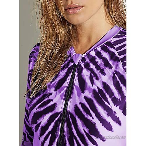 LOSRLY Womens Long Sleeve Printed Rush Guard Zipper Surfing One Piece Swimsuit Bathing Suit(S-2XL)