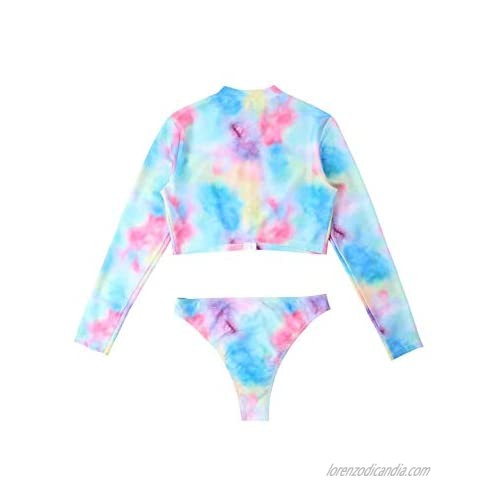MSemis Women Two Pieces Rash Guard Swimsuit Long Sleeve Top with Bikini Briefs Bathing Suits