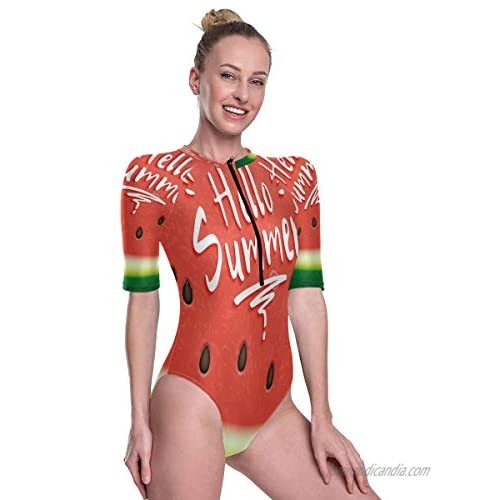 SLHFPX Zip Front Surf Rashguard Swimsuit Watermelon UV Protection Swimwear Wetsuit