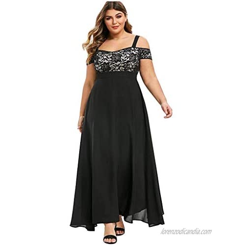 wodceeke Lace Sling Strapless Plus Size Dress for Women Chiffon Boho Maxi Dress Summer Beach Maternity Dress