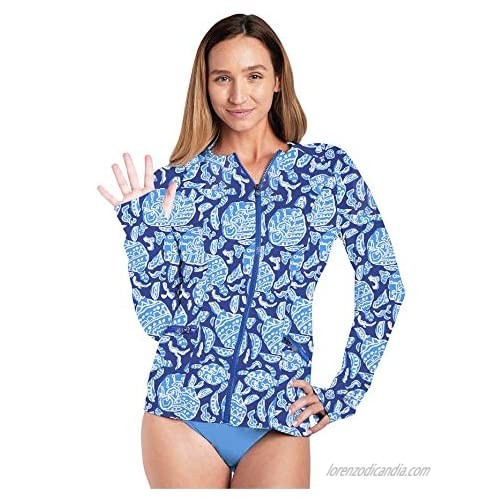 Women's Zip Front Long Sleeve Rash Guard One Piece UPF 50+ UV/Sun Protection Factor(SPF) Comfortable Active Wear for Women (Blue Turtle XS)