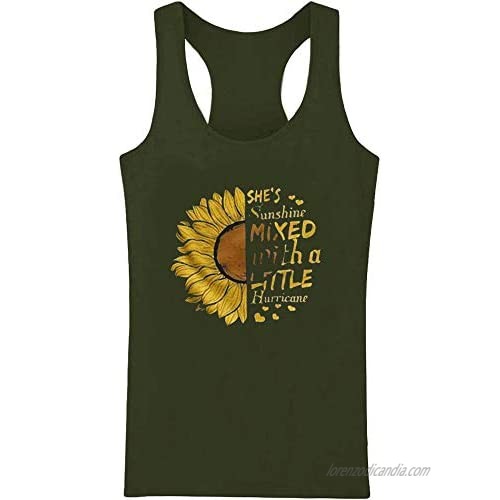 Cicy Bell Women's Sunflower Graphic Tank Tops Letter Print Sleeveless Casual Cotton T Shirts