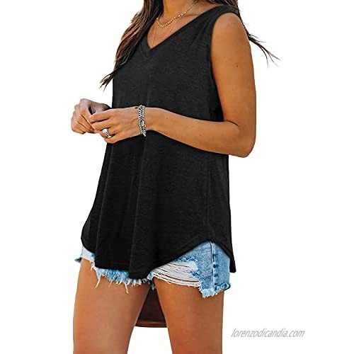 Cysincos Womens Summer V Neck Tank Tops Casual Sleeveless Shirts Loose Tunic Tee Blouse