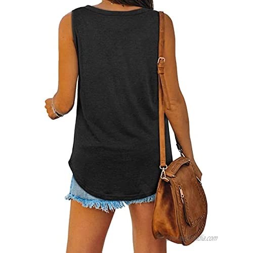 Cysincos Womens Summer V Neck Tank Tops Casual Sleeveless Shirts Loose Tunic Tee Blouse