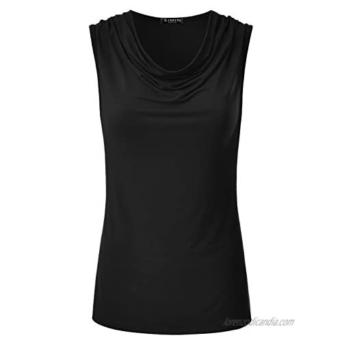 EIMIN Women's Cowl Neck Ruched Draped Sleeveless Stretchy Blouse Tank Top (S-3X)