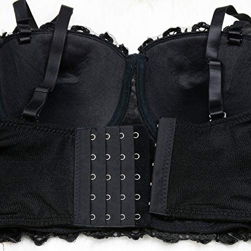 ELLACCI Women's Natural Reigning Lace Rhinestone Bustier Crop Top Sexy Mesh Corset Top Bra Small Black